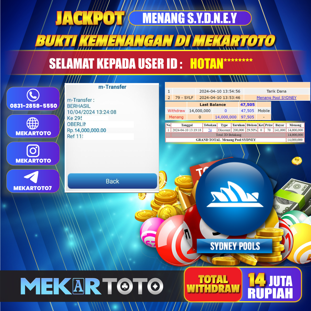 MEKARJITU JACKPOT TOGEL SYDNEY POOLS RP. 14.000.000,- LUNAS