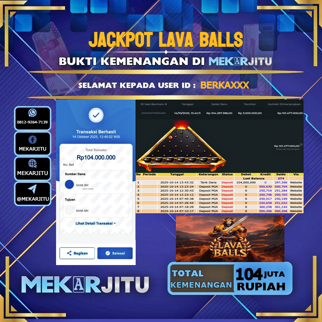 MEKARJITU JACKPOT SLOT LAVA BALLS RP.104,000,000-LUNAS USER ID : BERKA***