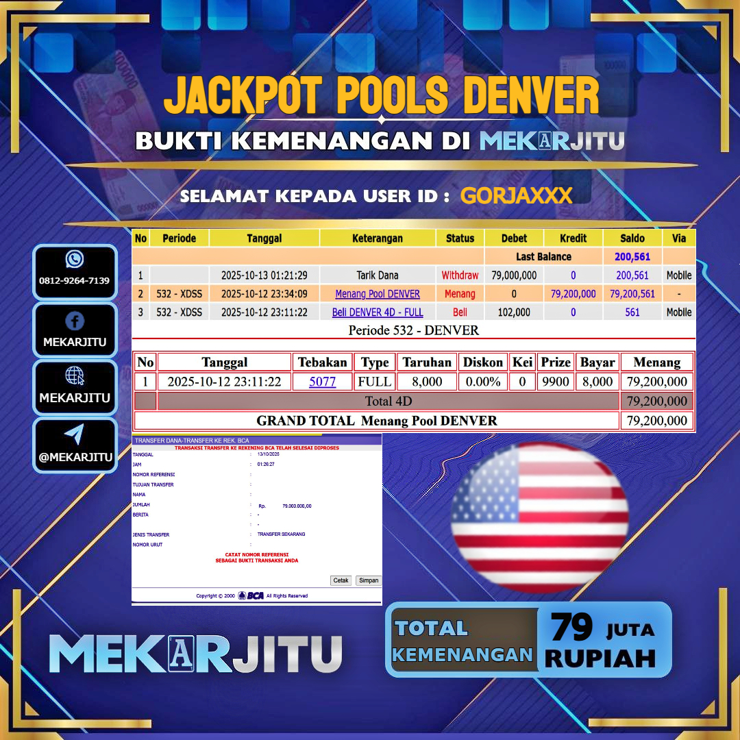 MEKARJITU JACKPOT TOGEL DENVER RP.79.000.000,- LUNAS USER ID : GORJA***