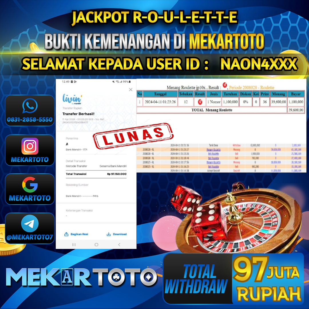 MEKARJITU JACKPOT CASINO ROULETTE RP. 10.000.000,- LUNAS